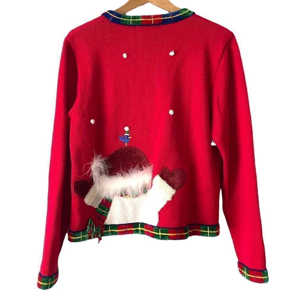 Jack B. Quick Red Christmas Sweater, Snowman  Beaded & Embroidered Size MP - Picture 2 of 6